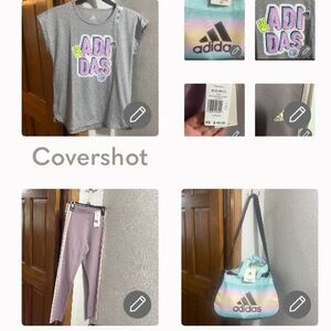 Adidas Boutique💜Outfit=tee szM+XS stretch pant+$30🌈Diablo Duffle bag